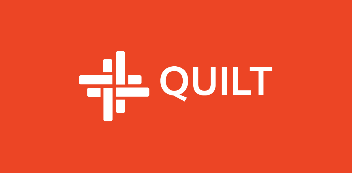 White QUILT logo on a red background.