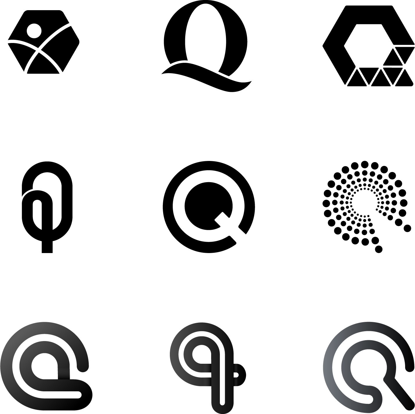 Collection of logo concepts for QUILT.