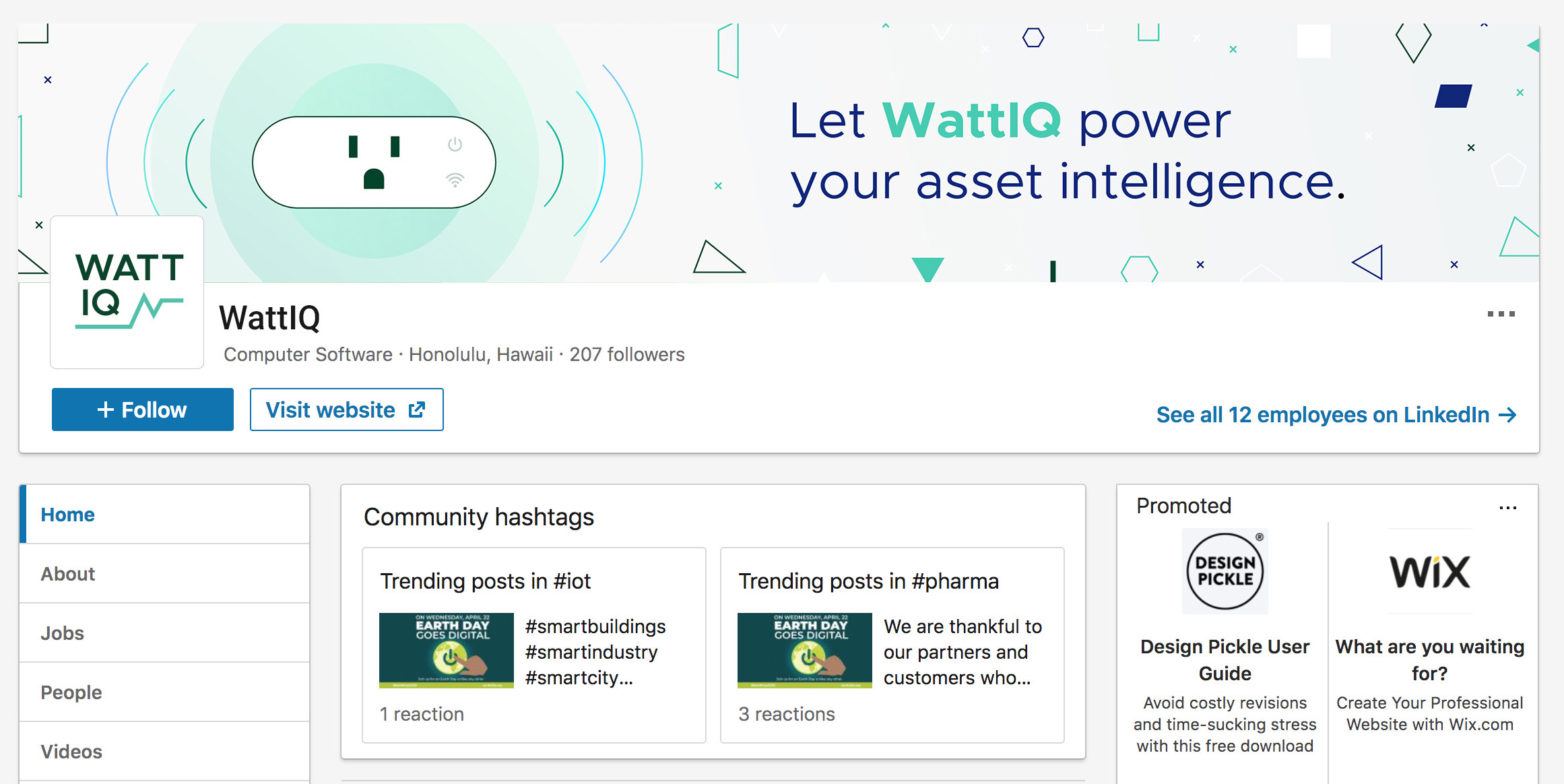 Linkedin banner design featuring shapes and the text 'Let WattIQ power you asset intelligence'.