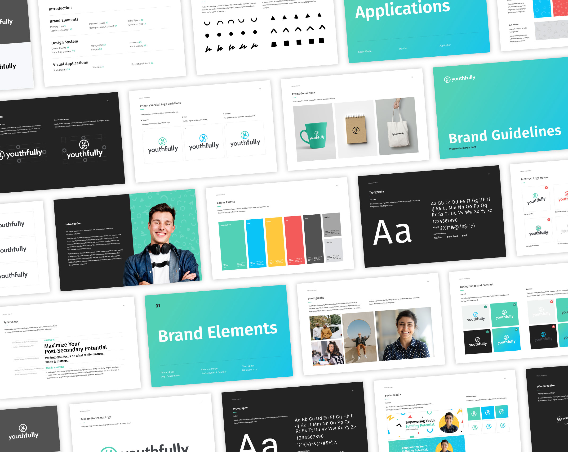 Collage of pages of the brand guidelines.