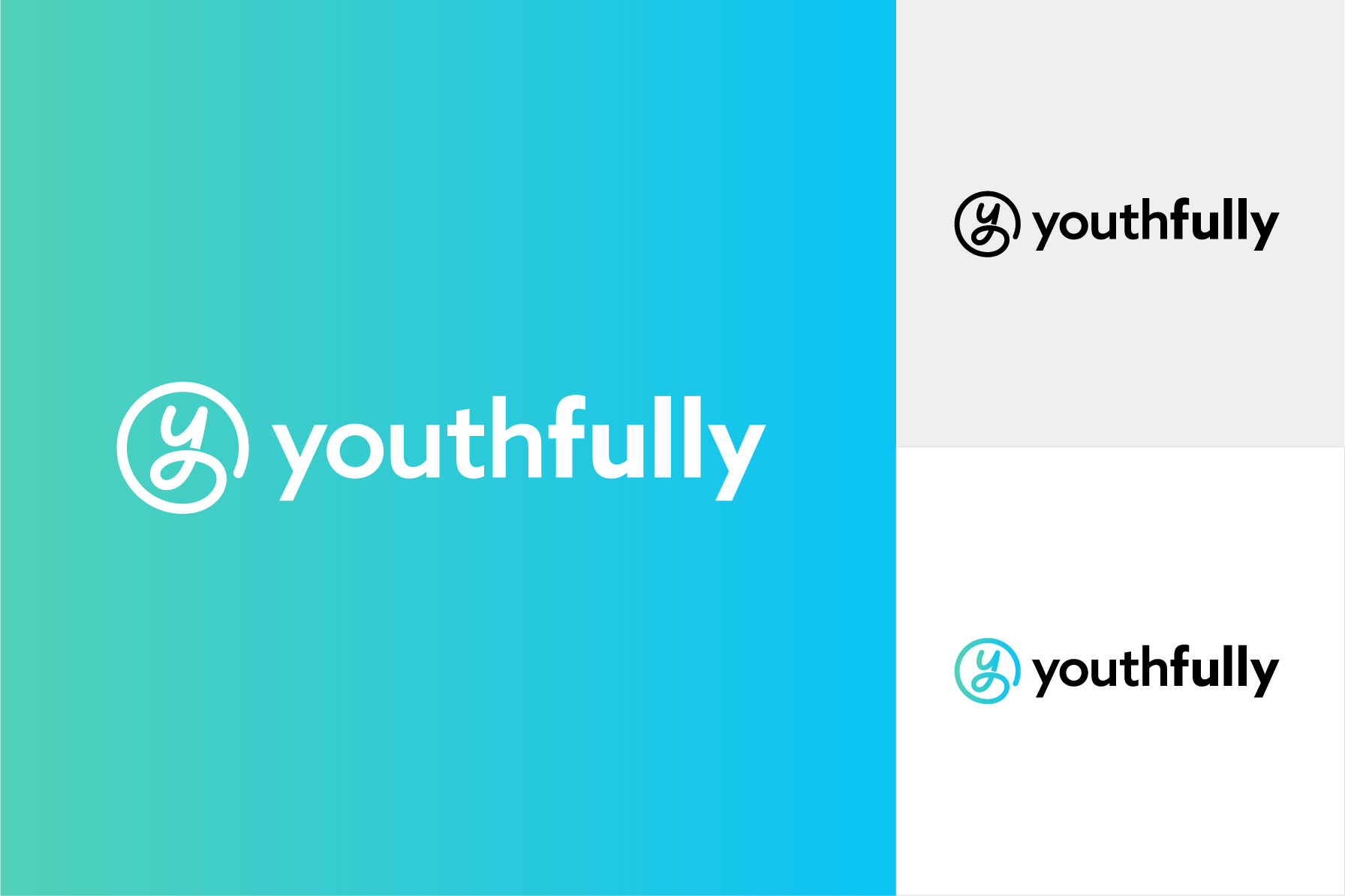 Logo variations for Youthfully: the letter 'Y' in a circle with the wordmark.