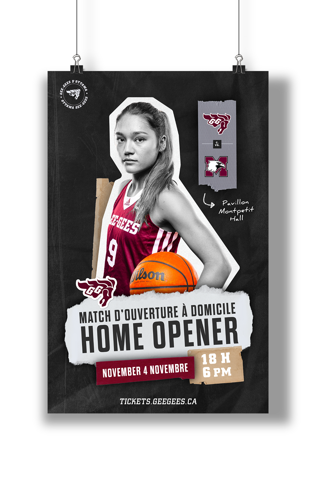 Poster promoting women's basketball game.