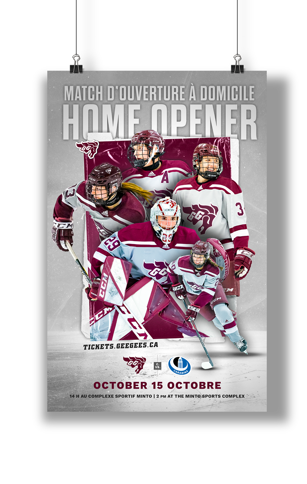 Poster promoting women's hockey game.