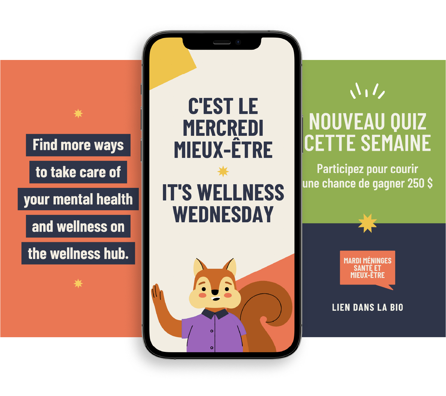 Instagram story ideas using Wellness' brand elements.